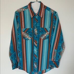 Turquoise Striped Southwestern Print Men's Shirt